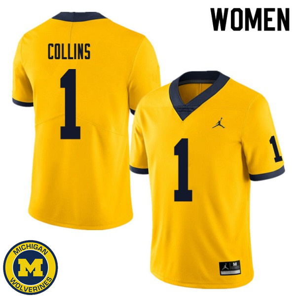 Women Michigan Wolverines #1 Nico Collins Yellow NCAA Football Jersey